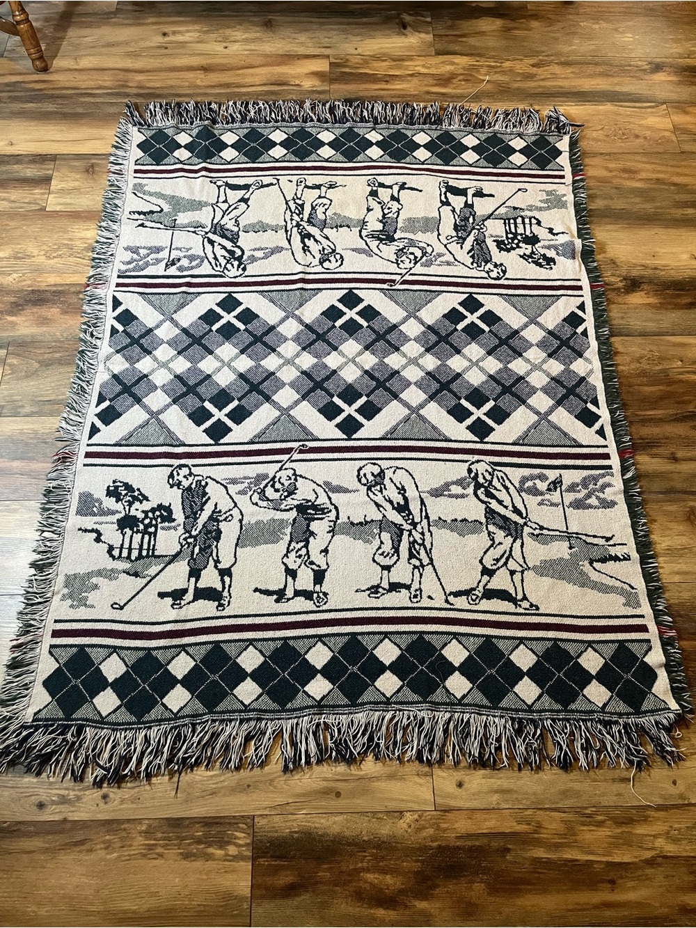 Vintage Simply Country Classic Golf Tapestry Throw Blanket Fringe Plaid
